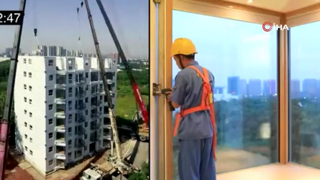 Çin'de bir şirket 28 saatte 10 katlı bina inşa etti